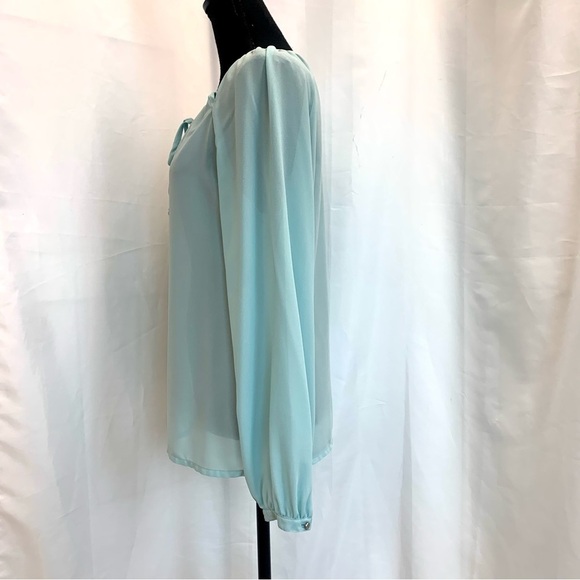 ROSE & Olive light pastel blue cutout sheer chiffon long sleeve blouse Sz M - Picture 5 of 13